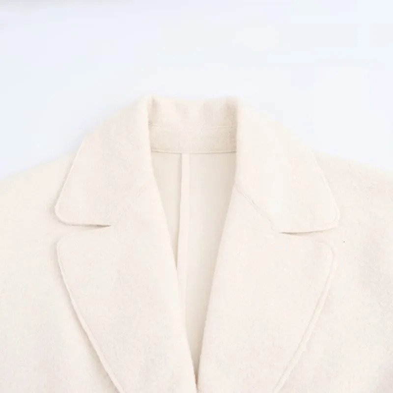 TRAF Terry long Overcoat for Women Autumn Casual Loose Long Sleeve Pocket Button Decoration suit collar Female Coat 241202