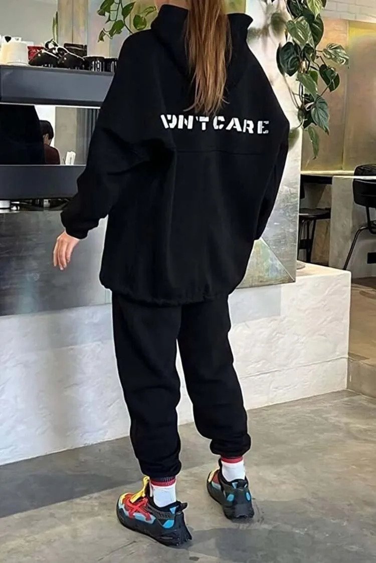 Two piece drawstring set long sleeved letter printed hoodie loose fit sweatshirt jogging pants set autumn womens sports hoodie 241205