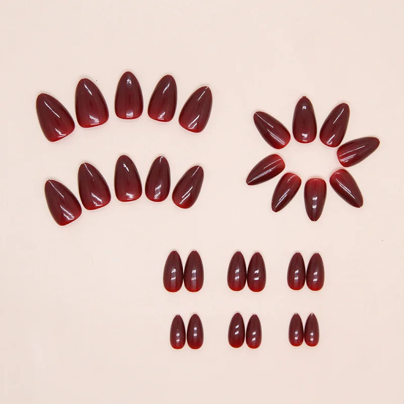 Cherry Red 24 Pcs Press on Nails Pink Gradient Fake Nails Glossy Artificial Finger Manicure Reusable False Nails for Women 241206