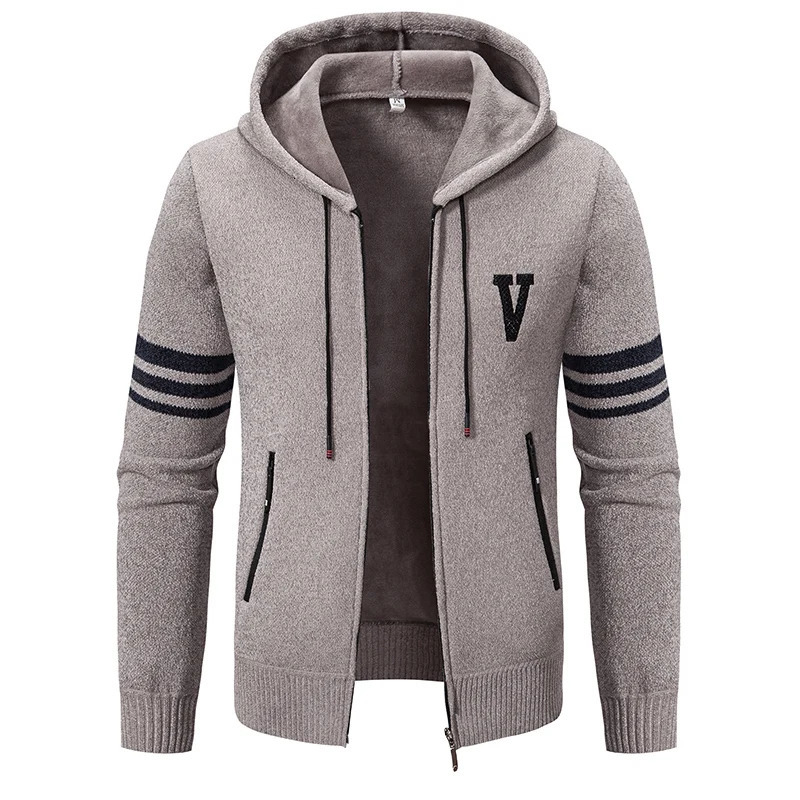 Mens hooded casual cardigan knitted sweater winter autumn thick wool warm ultrathin 3XL 241206