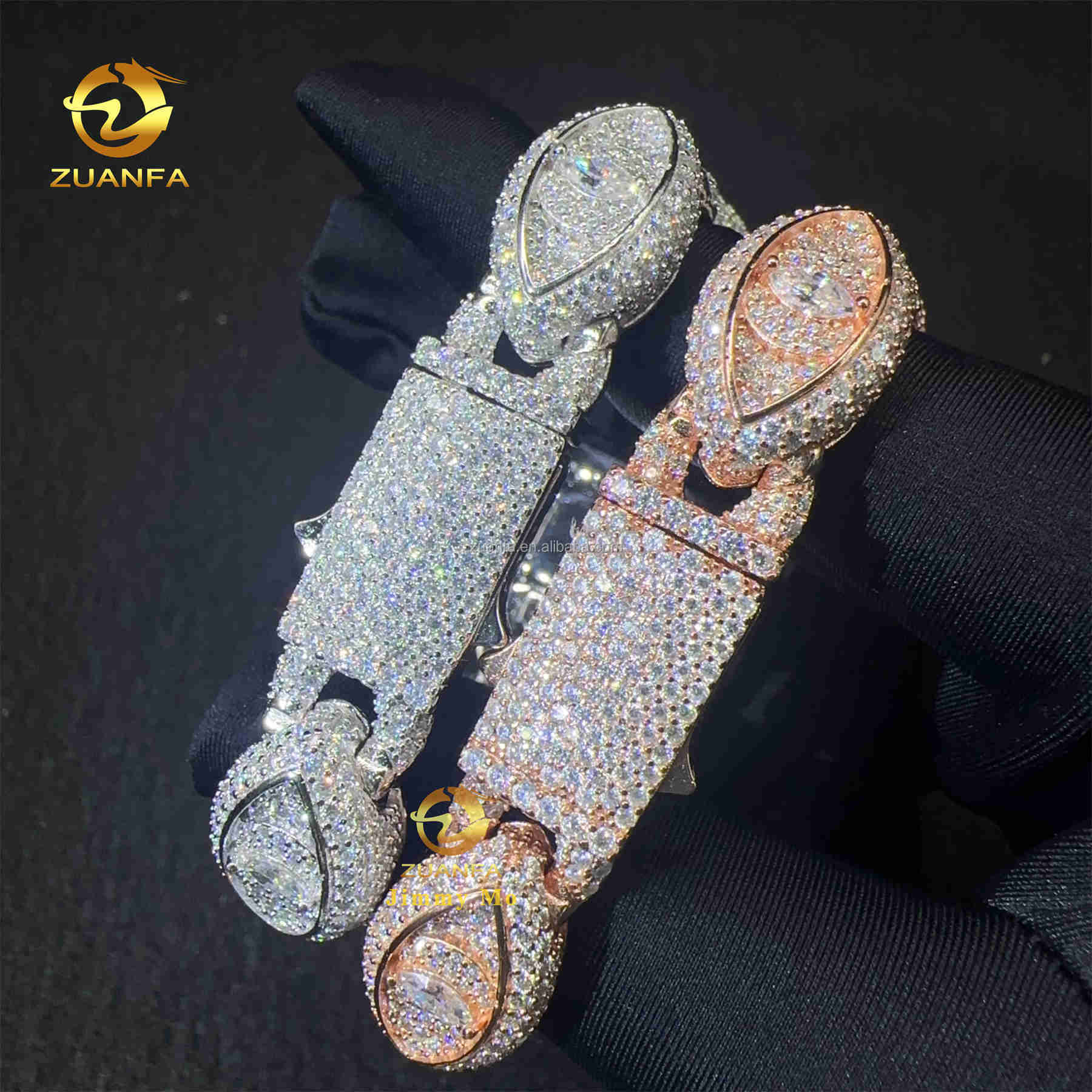 Unique Design 13mm Silver Rose Gold Plated Hip hop Jewelry Iced out Men Moissanite Diamond Evil Eyes Infinity Cuban Bracelet