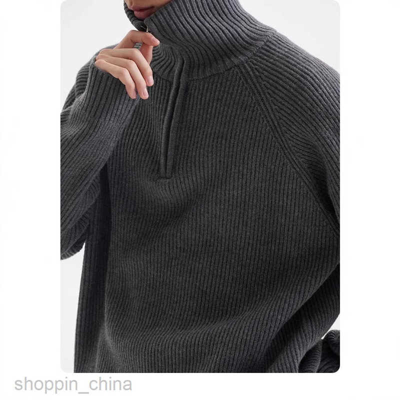 Men's Sweaters Half high collar zipper sweater for men spring and autumn clean fit high-end style loose fitting grey knit sweater jacket
