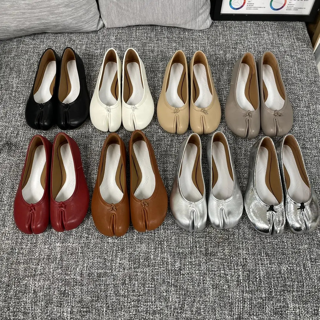 Genuine leather Tabi shoes handmade womens apartment highquality sheepskin boat ious n split toe mule 35-41size hsdz