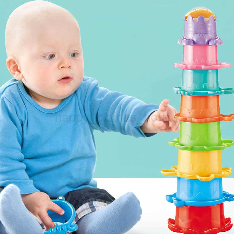 Stacking Cup Bath Toys for Kids Colorful Folding Boat Shape Tower Early Educational Baby Toys Swimming Pool Beach Toys GiftsXJ241207