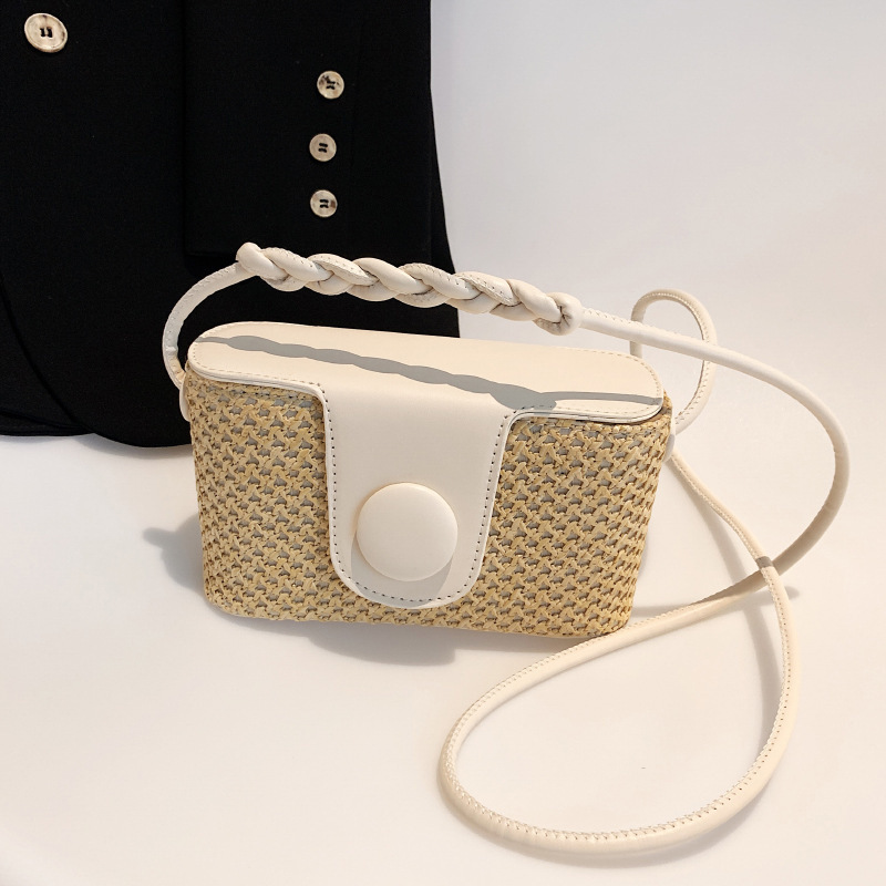 New Straw Woven Box Bag Fashionable Single Shoulder Crossbody Bag Simple And Stylish Designer Women's Handbag