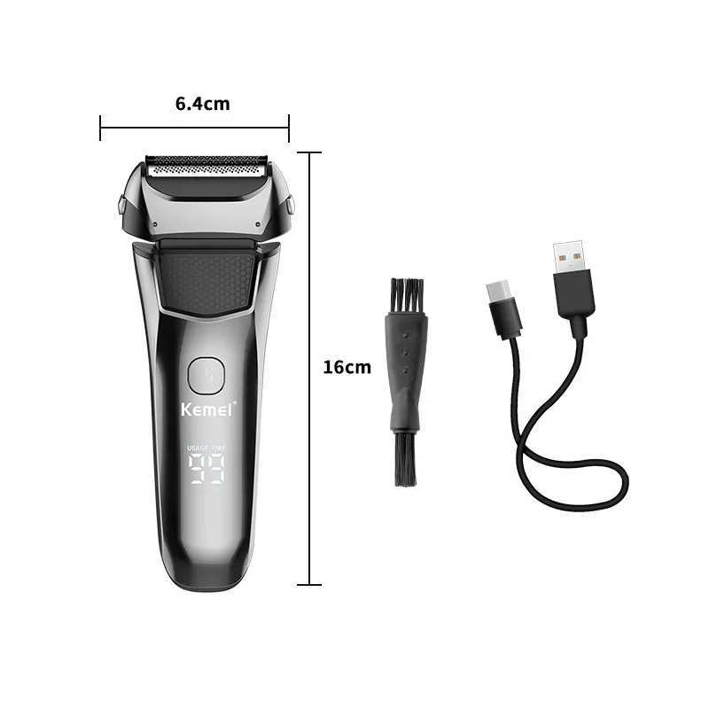 Original Kemei Wet Dry Waterproof LCD Display Electric Shaver Beard Electric Razor For Men Facial Shaving Machine RechargeableXJ241207