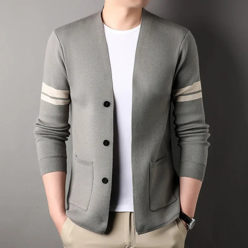 Knitted mens thin cardigan 2024 springsummer casual middleaged and elderly shawl jacket 241206
