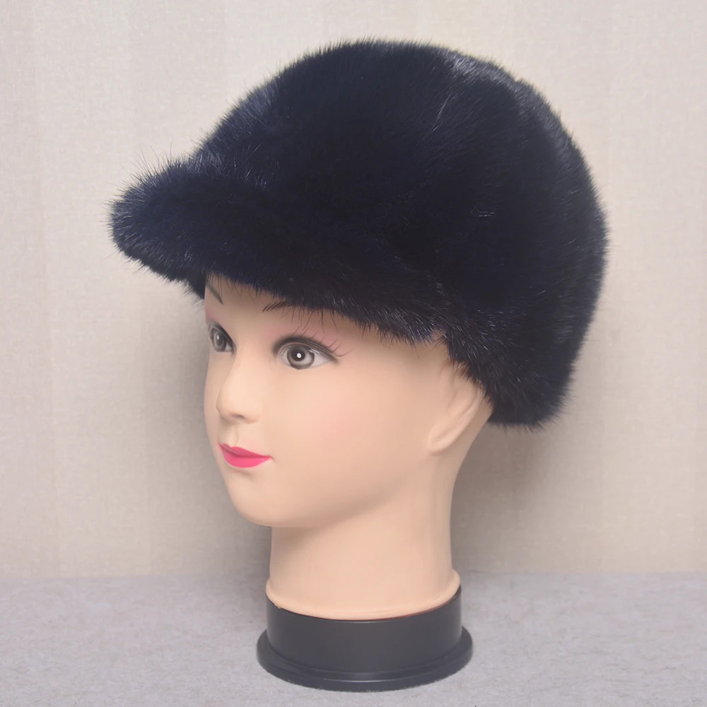 Real mink mens flat hat womens winter warm gray baseball cap ed Street Hip Hop 241206