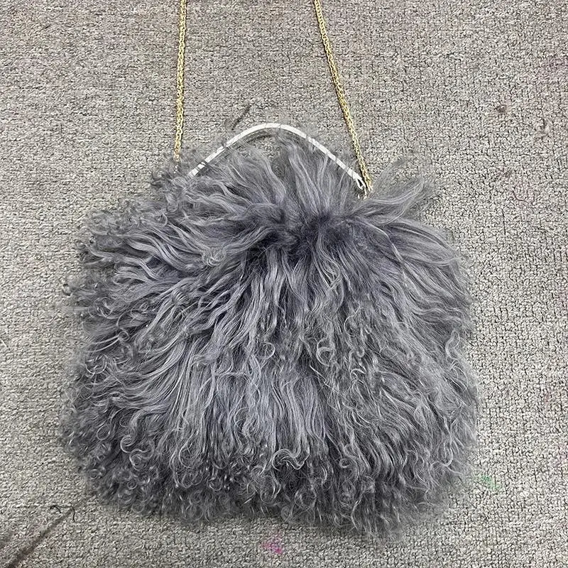 Mongolian Sheep Fur Handbag for Ladies Wool BagBeach Shoulder Bag FashionS3129 241206