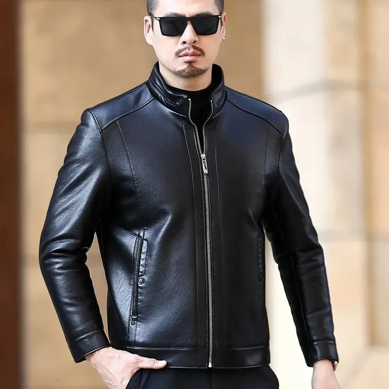 YEAE Stand Collar Fur Leather Jackets for Men Mens Clothes 2024 in Coats Jacket Male Winter 241202