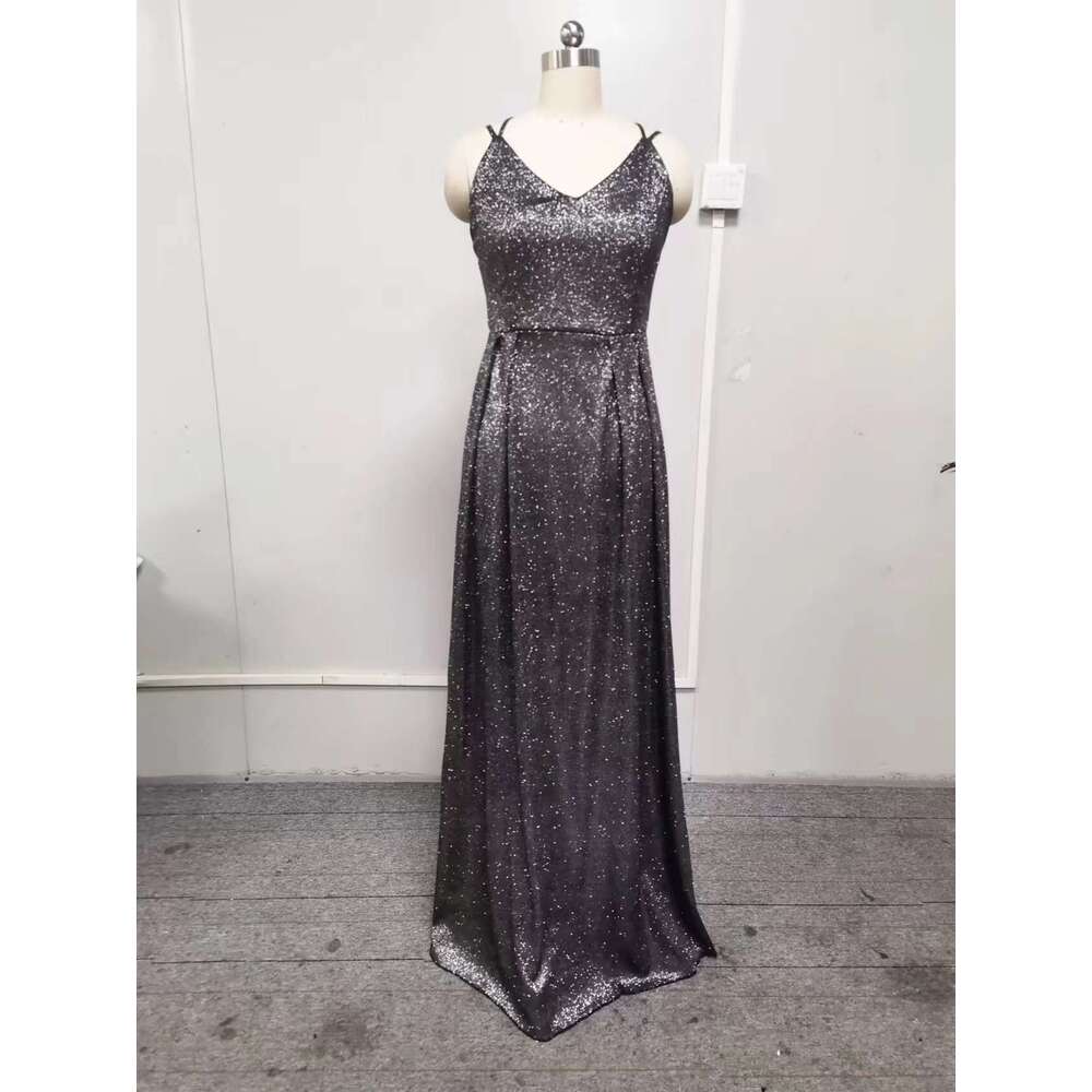 European and American strapless shiny long style A-e slimming evening dress 2024 new casual versatile fashion clothing
