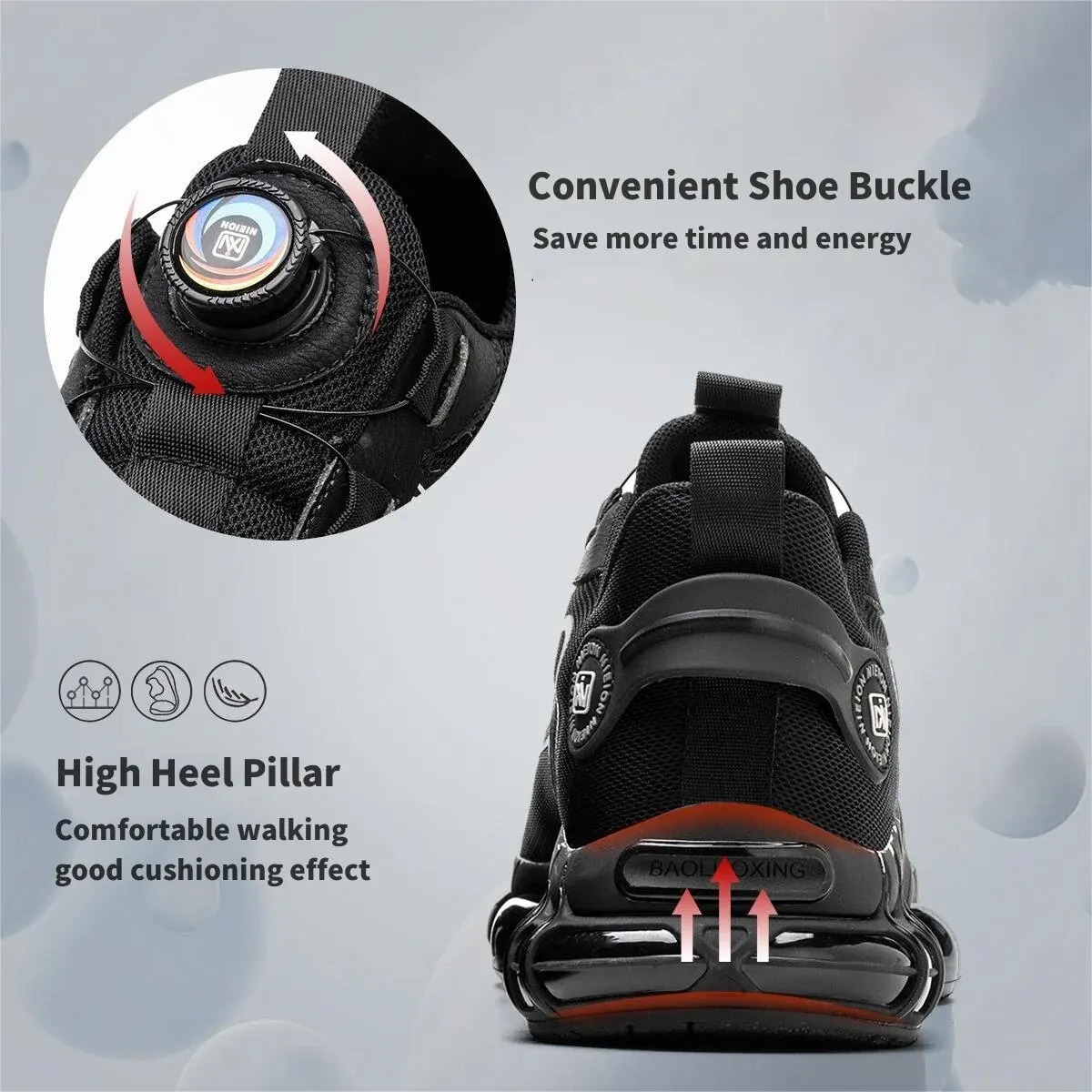 Rotating buckle work shoes protective shoes industrial safety perforated shock-absorbing steel toe caps 241206