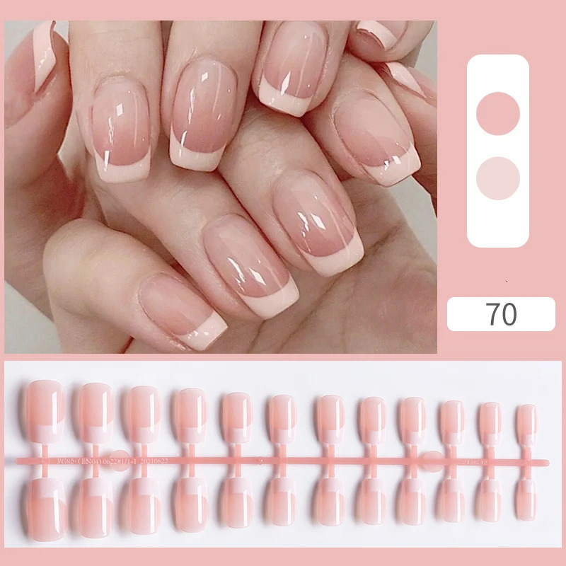 24PcsSet White French Press on Fake Nails Full Cover Artificial Wearable Nail Beauty Tips Naked French White False Nails Art 241206