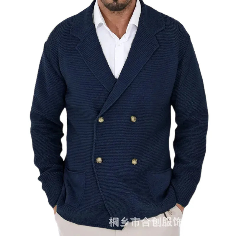 European and American fashion plus size mens autumn winter slim fit lapel doublelayer knitted cardigan 241206