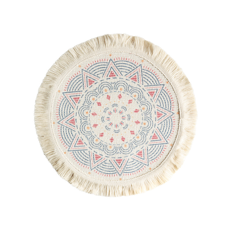 14cm Printed cotton placemats bohemian tassels printed placemats home insulation plates mats coasters