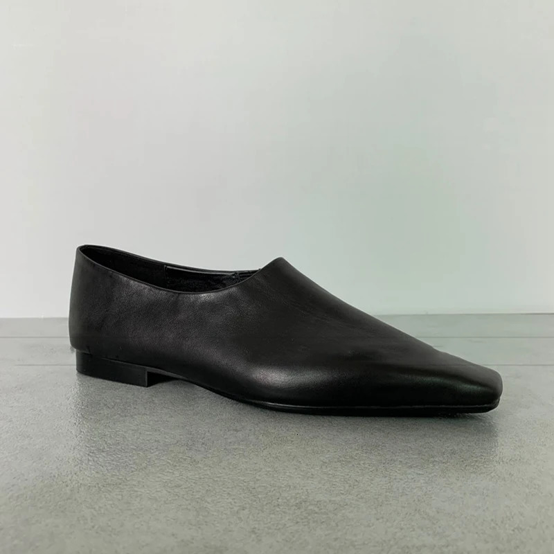 Spring Soft Leather Womens Loafer Shoes Elegant Shallow Square Heel Slide on Flat 241206