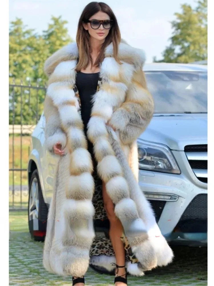 Winter long sleeved faux fur warm coat long sleeved coat fox fur coat womens long hooded fur one-piece fur coat S-XXXXL 241202