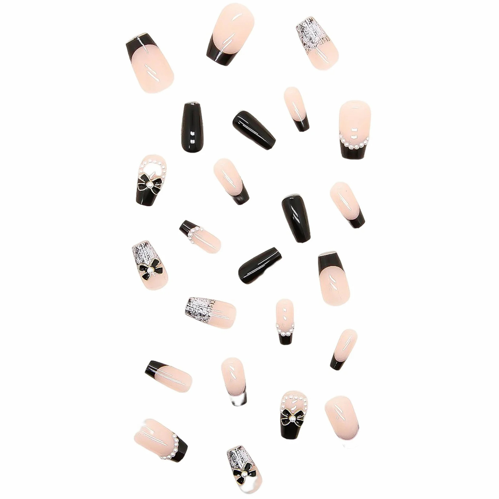 Black Bowknot Coffin Fake INS Trendy Women Artificial Nails for Professional Nail Art Salon False Nails Press On Nails X250910