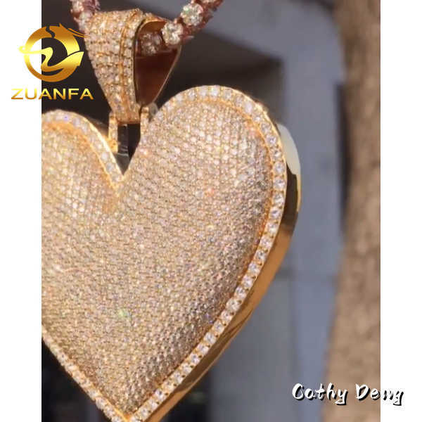 18k Gold Plated Jewelry Hip hop Pendant 2.5 Full Moissanite Diamond Heart Iced out Pendant 925 silver Letter Necklace Pendant
