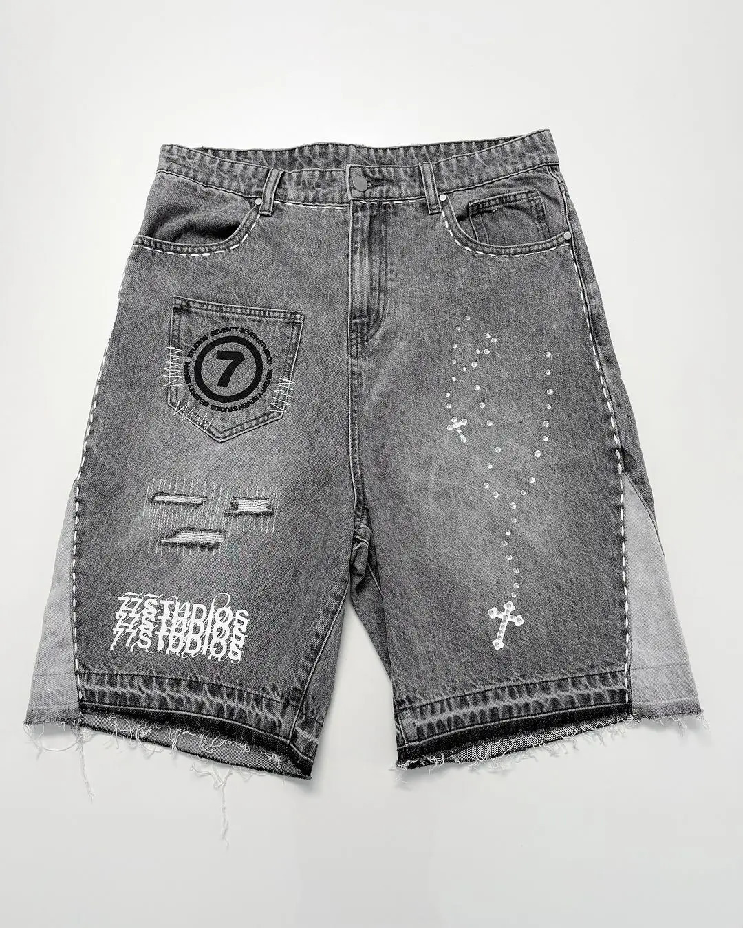 Hip hop street loose denim shorts Y2k fashion retro trend Gothic punk straight leg jeans mens and womens fashion jeans 241204