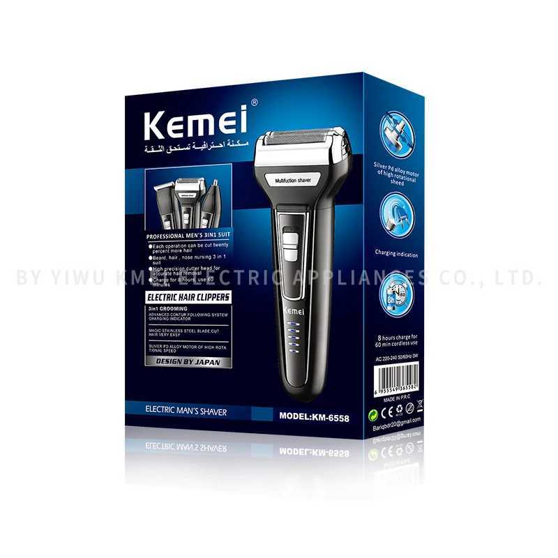 Kemei Km-6558 Multifunctional Waterproof 3 In 1 Cutter Head Usb Men Shaver Electric Kemei Electric ShaverXJ241207