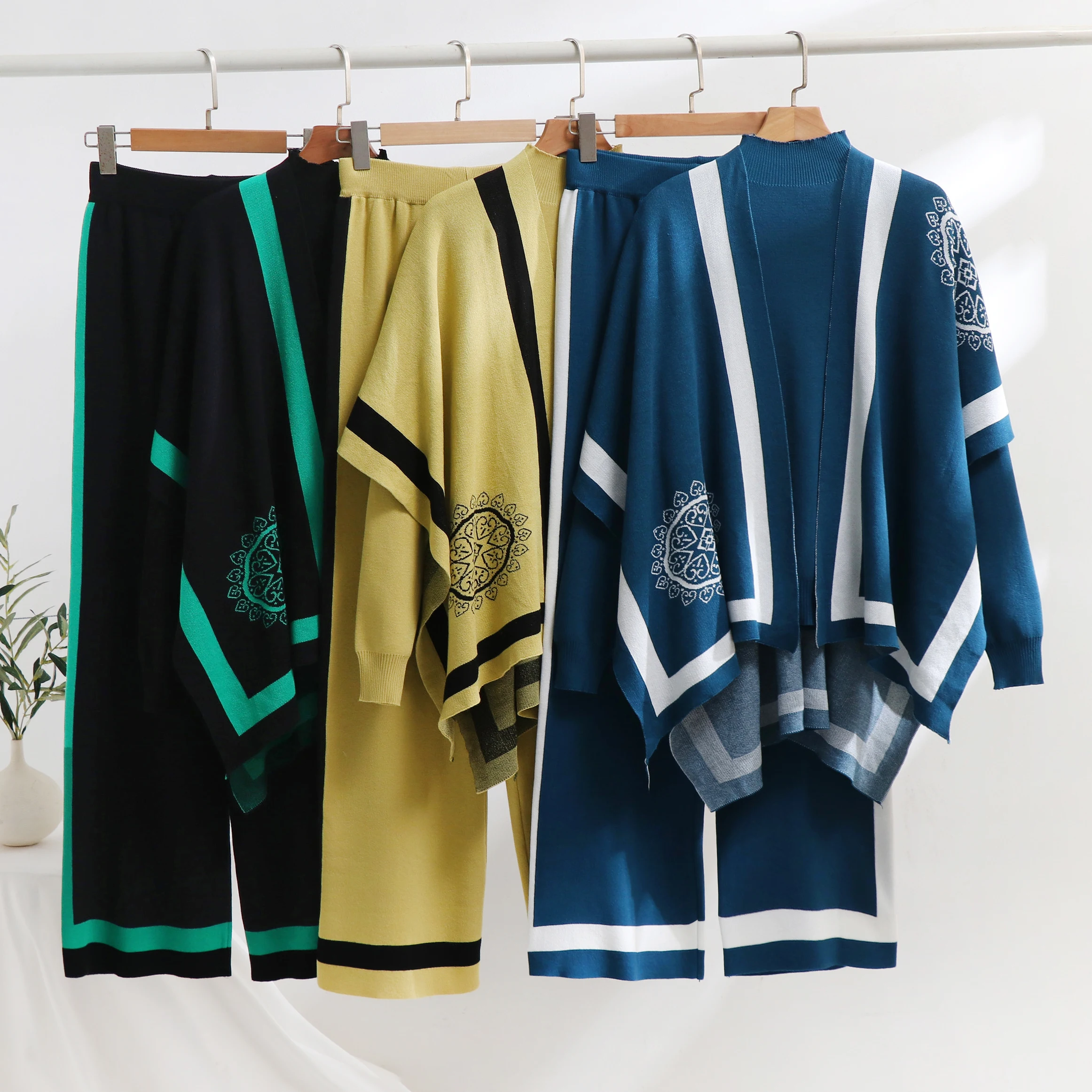 Women's Two Piece Pants Autumn Winter 3 Piece Women Cardigan Tracksuits Turtleneck Sweater Knitted Pants Set Suit Vintage Fashion Ladies 3 Piece 