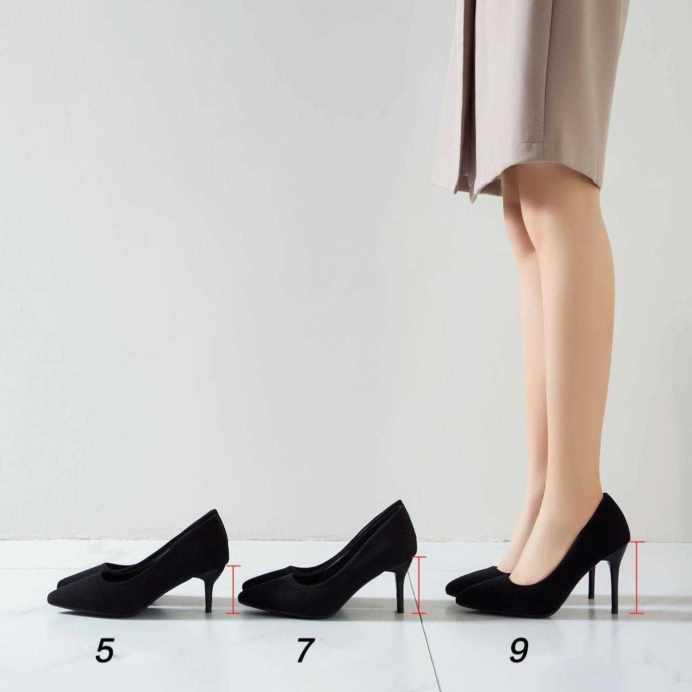 High heeled shoes for women Spring and Autumn new item black slim heel pointed shallow mouth suede professional shoes plus size ceremonial shoes