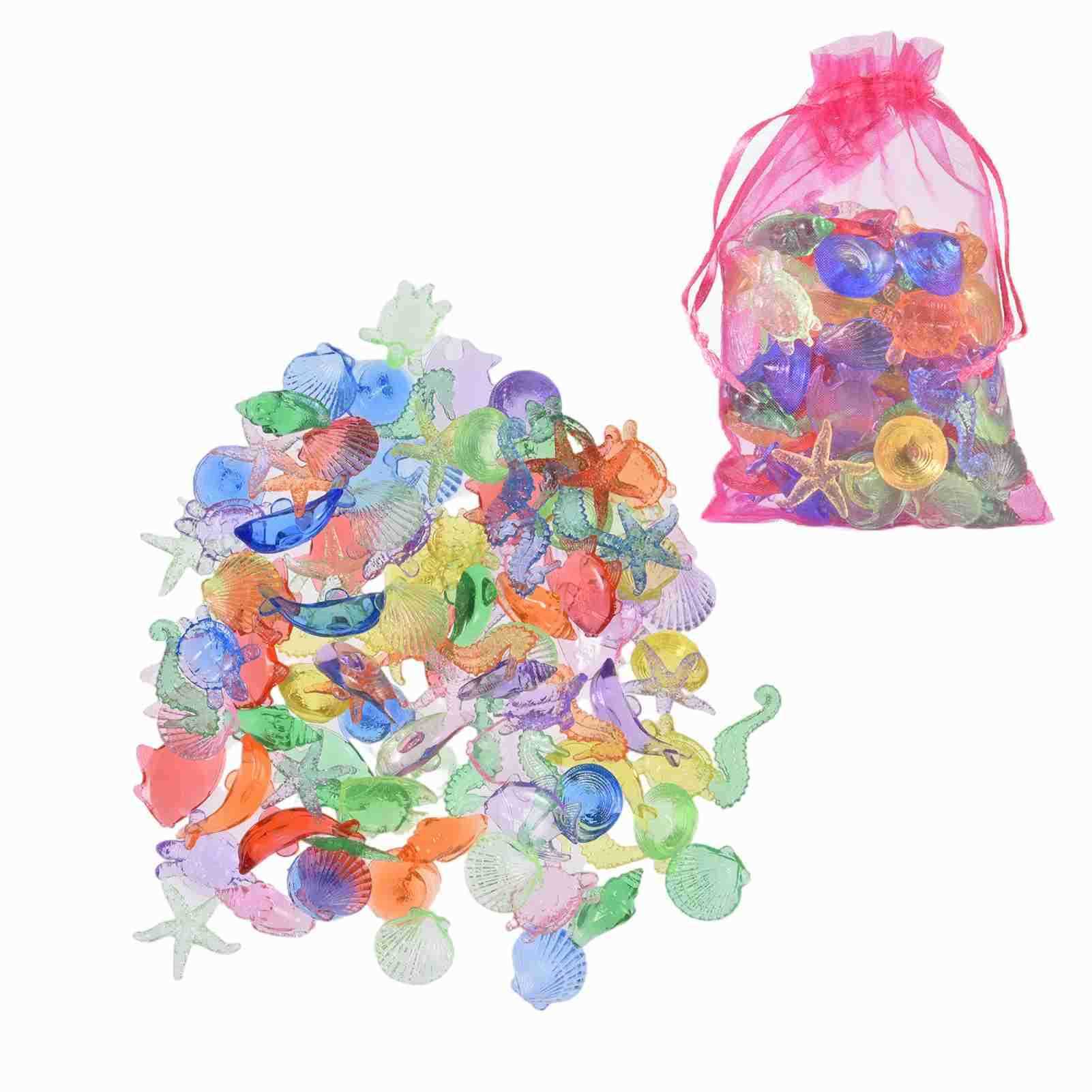 Clear Acrylic Gems 100Pcs Colorful Sea Animals Set Pool Decor Summer Swimming Diving Toys Children Jewels Crystal Explore ToysXJ241207