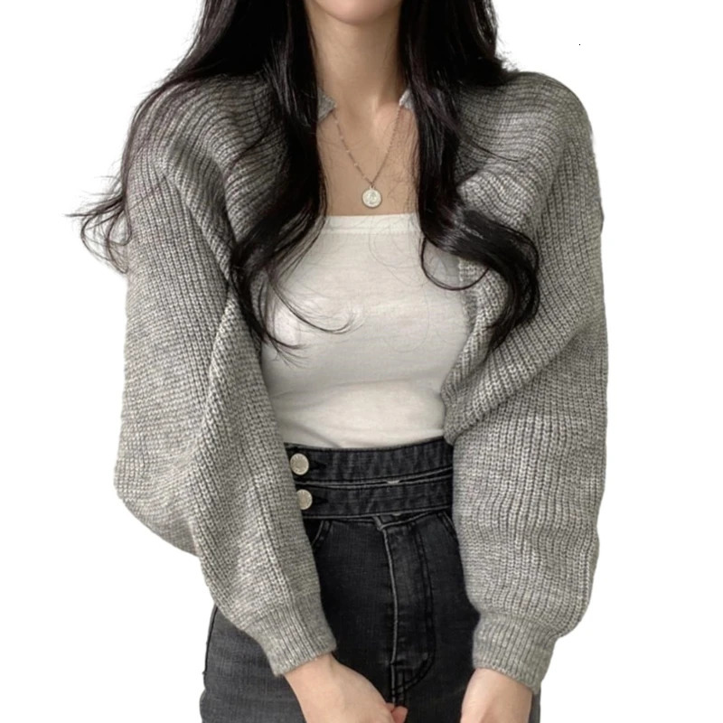 Womens knitted corset long sleeved crop Boleros cardigan wool sweater short top 241206