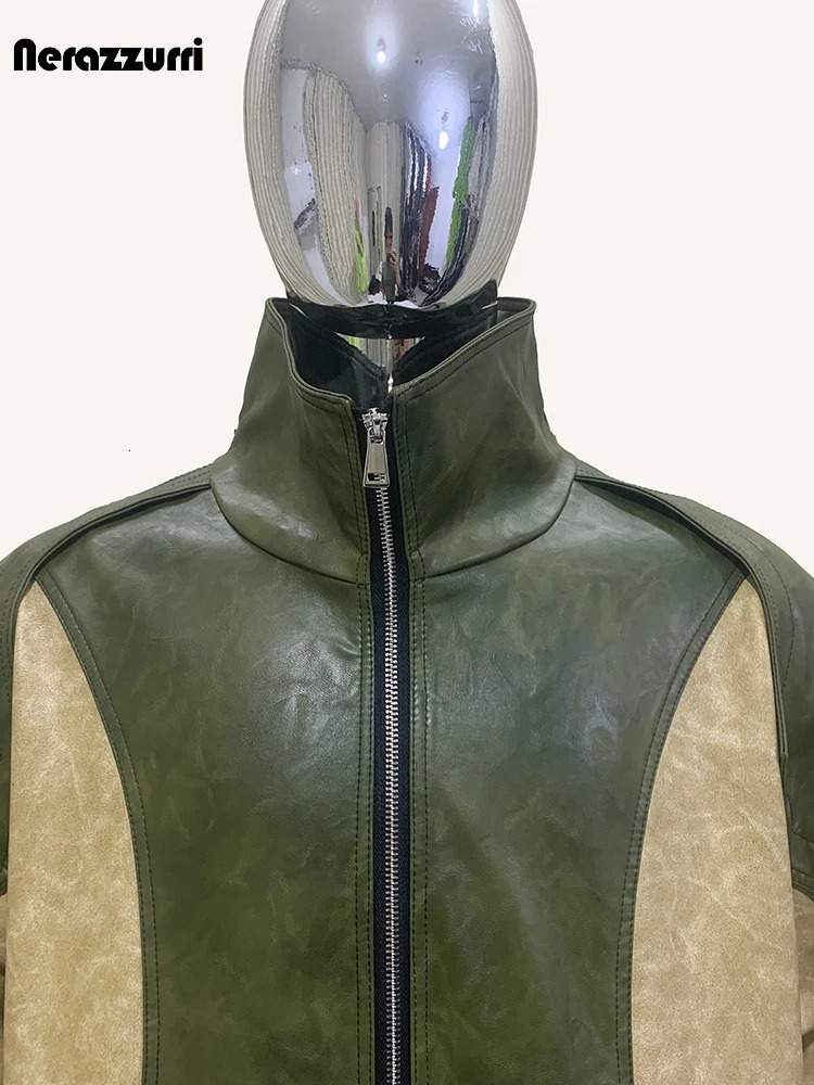 Blue and Black Legion Spring and Autumn Cool Windproof Color Block Pu Leather Jacket Mens Zipper er Runway Clothing 241205