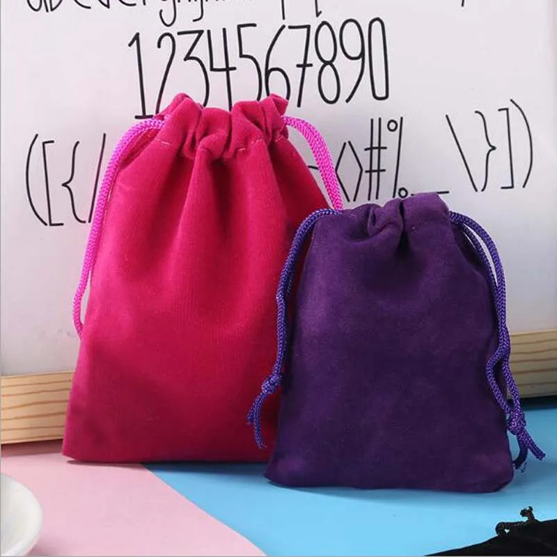 100 pieces/batch 5x7 7x9 9x12cm velvet small jewelry bag drawstring gift packaging bag wedding party packaging bag 241206