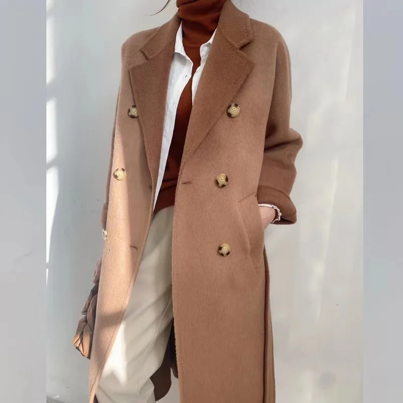Alpaca double-sided wool coat long wool coat womens coat high-quality cashmere coat 241205