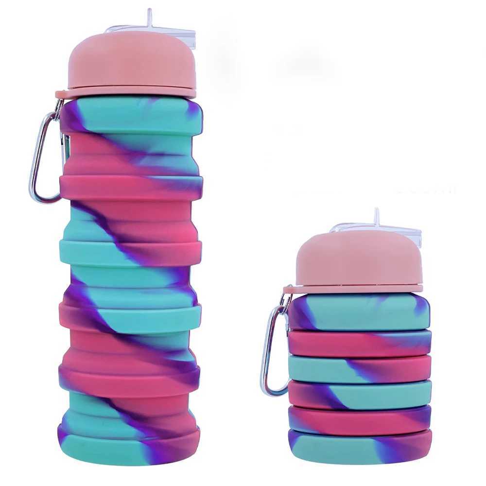 500ml Water Portable and Scalable Silicone Bottle Outdoor Travel Camp Beverage with Buckle Foldable Cup Z260202