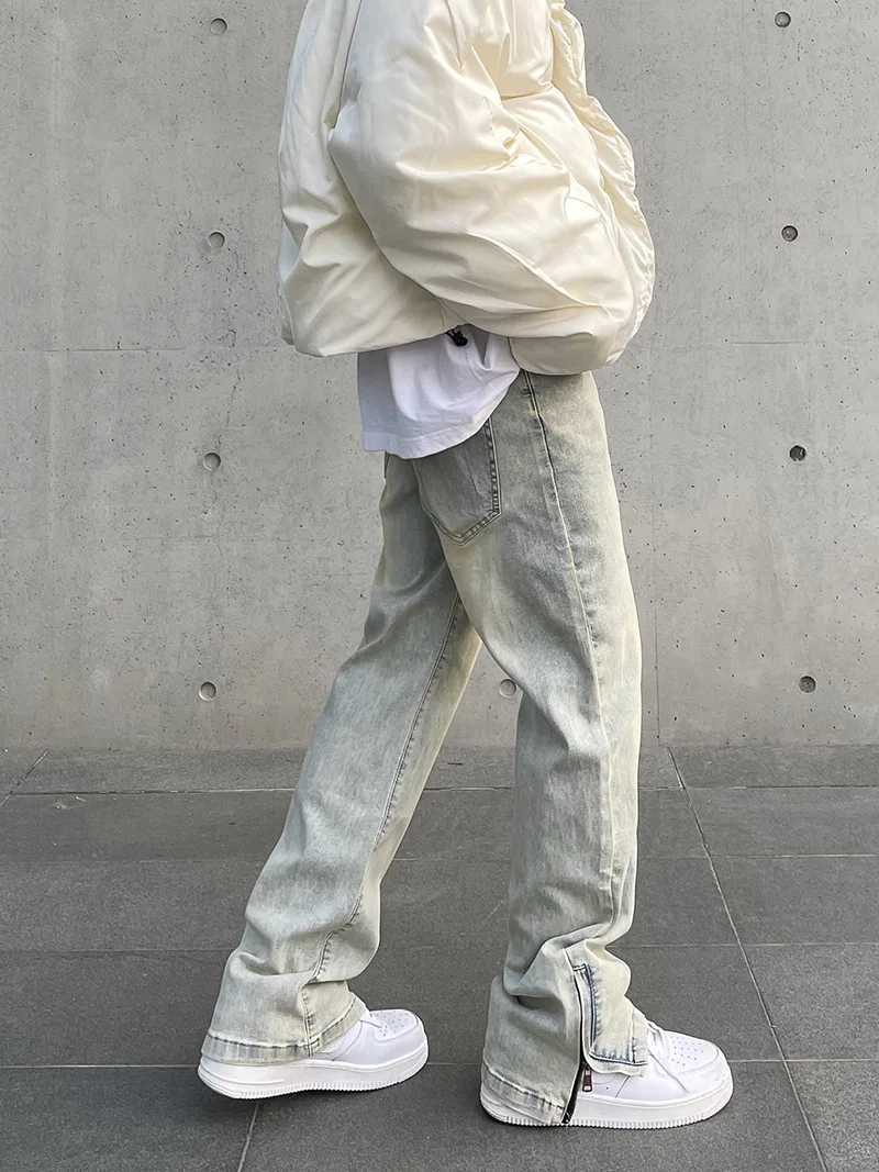 2025S Fashion Designer Quality American High Street Jeans Casual Straight Stretch Fashionable Retro Washed Pants Zipper Splicing Denim Trouser Mens Cl