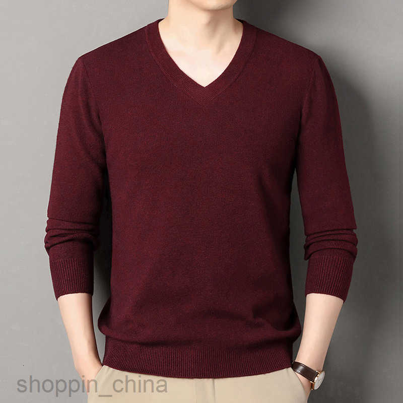 Men's Sweaters Men autumn and winter new V-neck sweater wool sweater middle-aged thin style versatile long sleeved base knit sweater, top