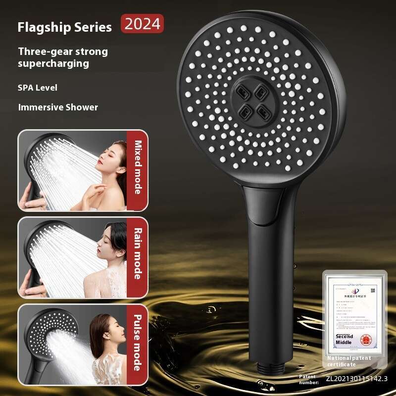 Large panel pressurized electroplated with three levels of showerhead, super strong emed sun drying head, water heater shower set