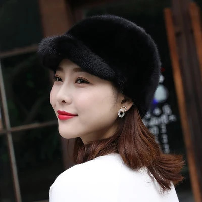 Womens genuine mink fur hat thick and warm Russian hat adult fashion and warm winter baseball hat natural minimum fur hat gray fur hat 241206