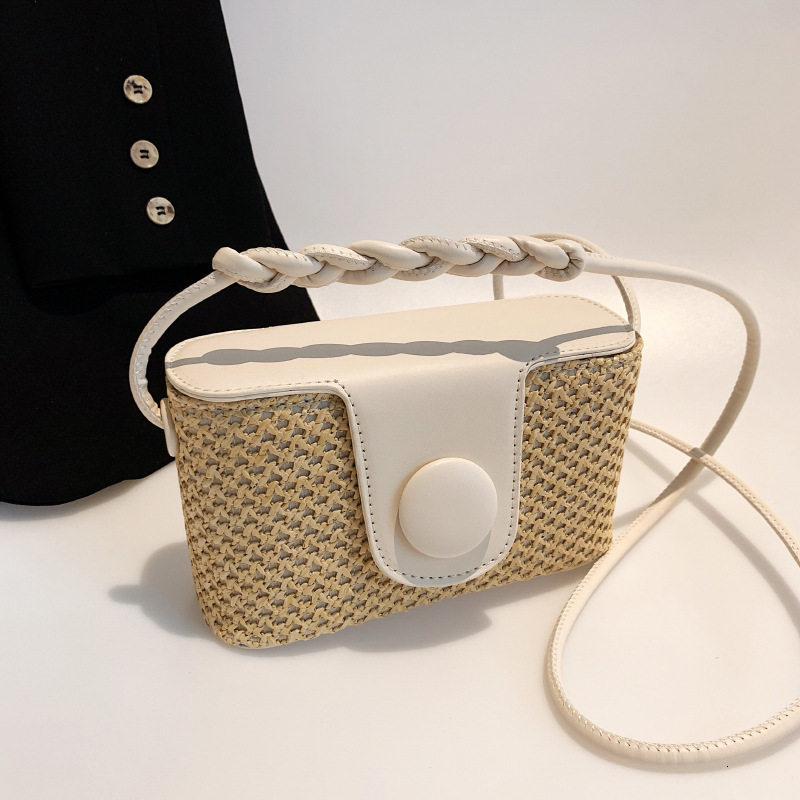 New Straw Woven Box Bag Fashionable Single Shoulder Crossbody Bag Simple And Stylish Designer Women's Handbag