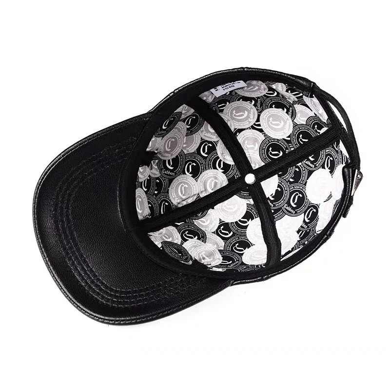 2024 Spring/Summer Mens Genuine Leather Printed Baseball Hat Mens Casual Sheepskin 55-60 Adjustable Temperature Sprot Flying Hat 241206