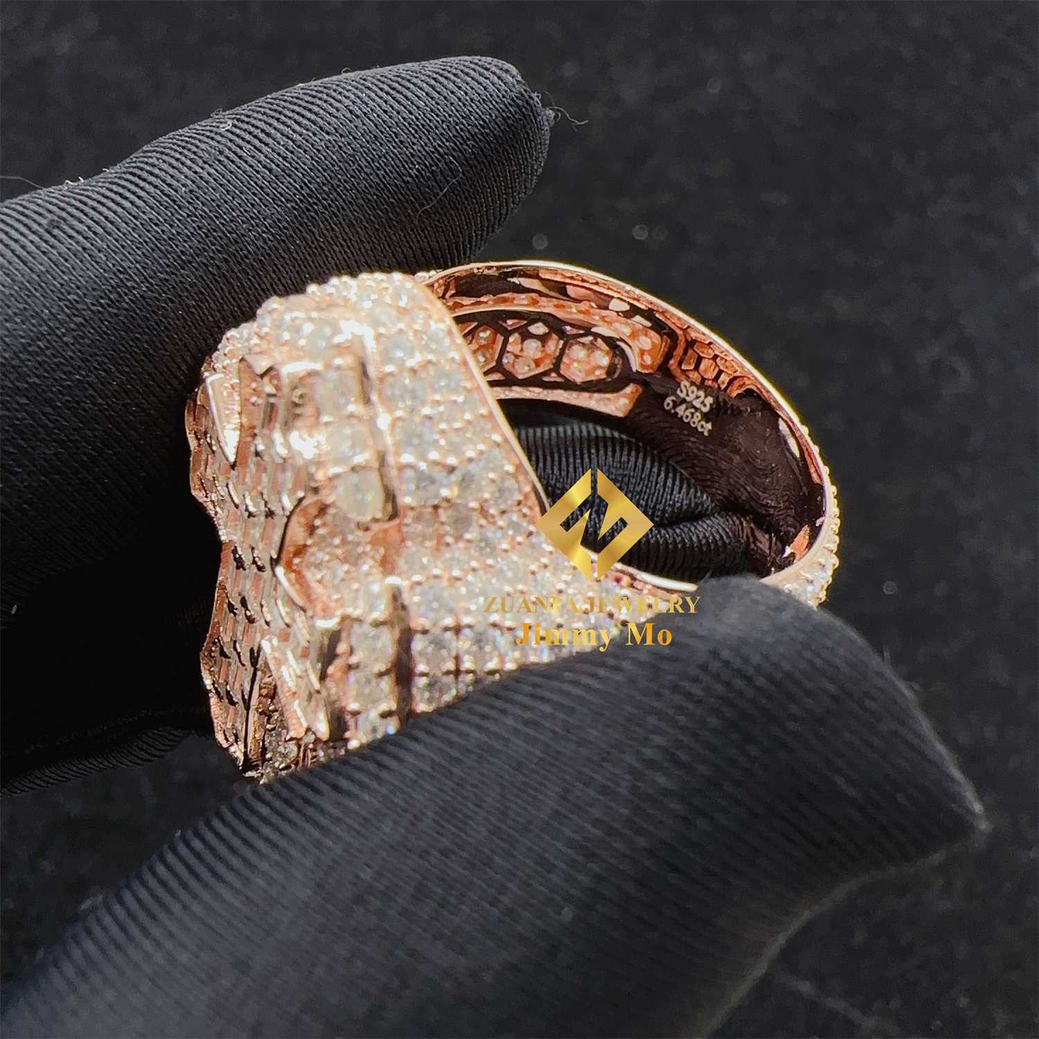 New Design GRA Certificates 925 Silver Pass Diamond Tester 6.468ct VVS1 Baguette Moissanite Iced Out Hip Hop Cross Ring