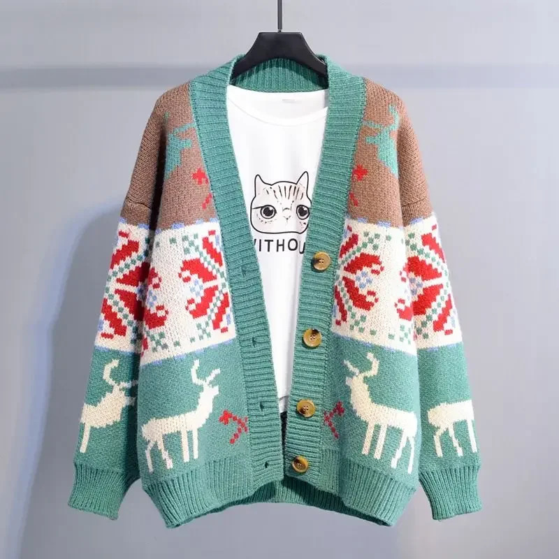 Knitted Christmas sweaters mens cardigans vintage woolen jackets Y2K clothing 241206
