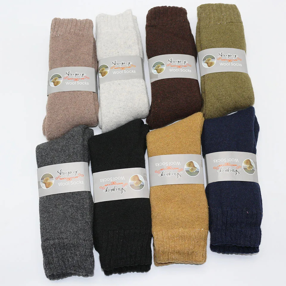 Winter Mens Merino Wool Long Socks Warm Large Size High Quality Harajuku Retro Snow Leisure Antifreeze Pure Cashmere 5 pairs 241206
