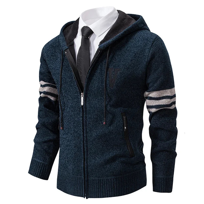 Mens hooded casual cardigan knitted sweater winter autumn thick wool warm ultrathin 3XL 241206