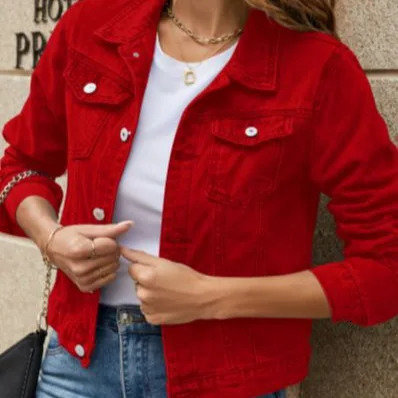 Womens Fashion Trends in Europe and the United States Collar Pocket Single Chest Short Denim Jacket Spring Autumn 241206