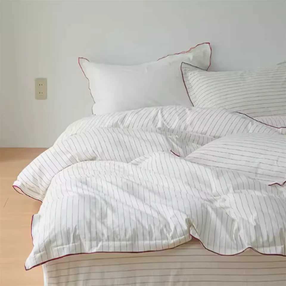 Korean INS Cream Style Bedding Set Solid Color Soft Bed Flat Sheet case Adult Single Twin Full Queen Size Duvet Cover SetsC250122