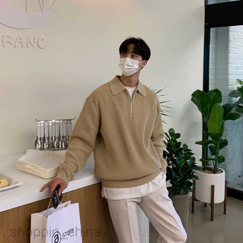 Men's Sweaters Half zipper sweater for men in autumn and winter advanced feeling lazy style lapel sweater loose casual sweater