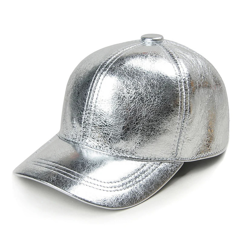 Winter unisex leather baseball cap mens outdoor casual shiny gold/silver hip trendy cap mens hockey fast back Chapeu 241206