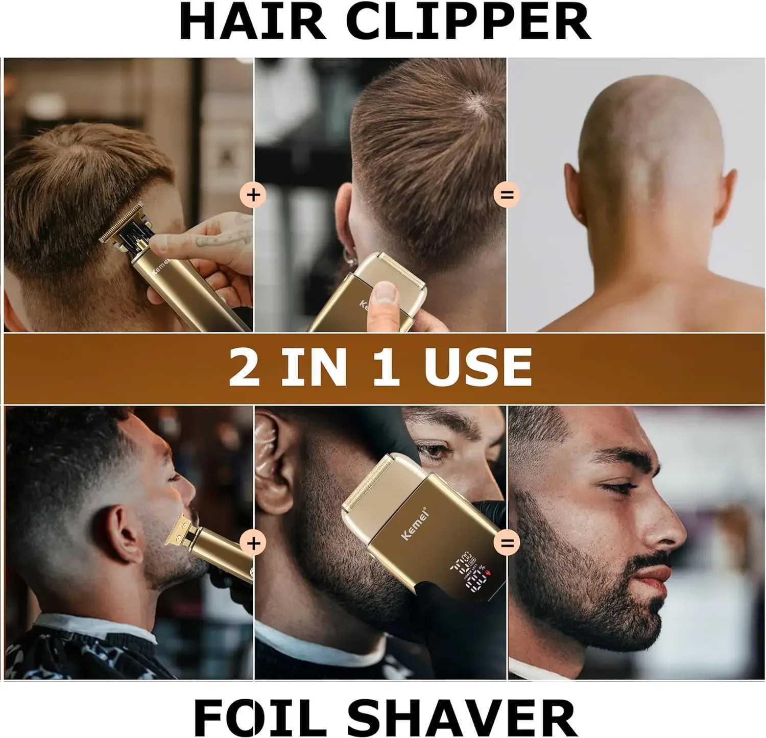 Kemei Combo Hair Trimmer Kit Electric Shaver For Men Hair Trimmer Facial Mens Beard Trimer Rechargeable Head Haircut machineXJ241207