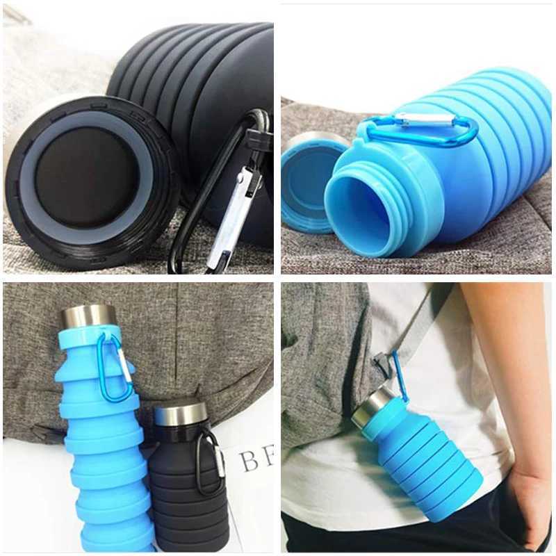 550ML Water Reusable Bisphenol A-Free Silicone Foldable Bottle Portable Hiking Cup Z260202