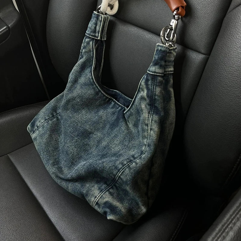 Vintage denim Y2k aesthetic handbag Korean fashion casual womens handbag fully matched fashion simple shoulder and lower arm bag 241205